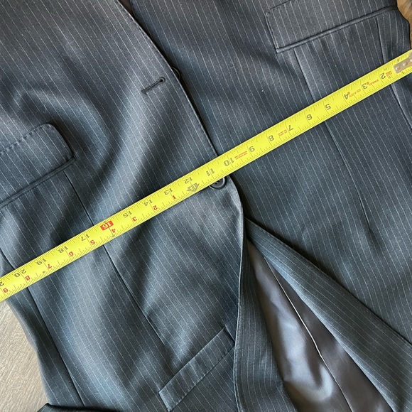 Black Saks Fifth Avenue charcoal gray wool pin strip 2 piece suit 44 R - Picture 14 of 16